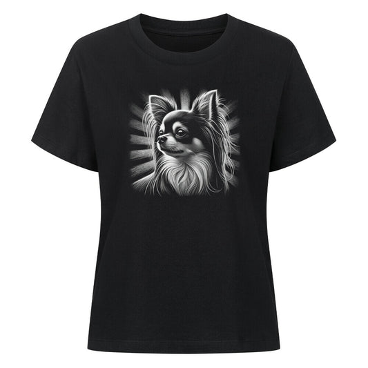 Premium Damen-Shirt "Chihuahua ( Langhaar ) - Shine" Schwarz – hunde-shirt.de