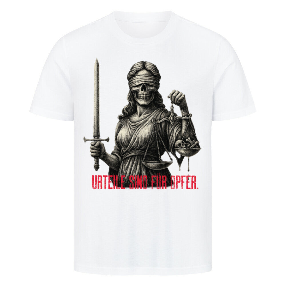 Premium Skull T-Shirt "Urteile sind für Opfer" Weiß – hunde-shirt.de