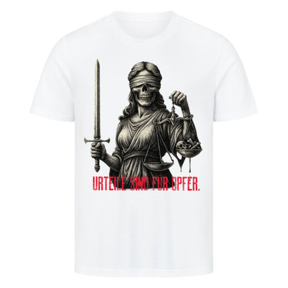 Premium Skull T-Shirt "Urteile sind für Opfer" Weiß – hunde-shirt.de
