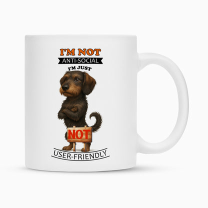 Tasse "Dackel ( Rauhaar ) - Anti-Social" Weiß – hunde-shirt.de