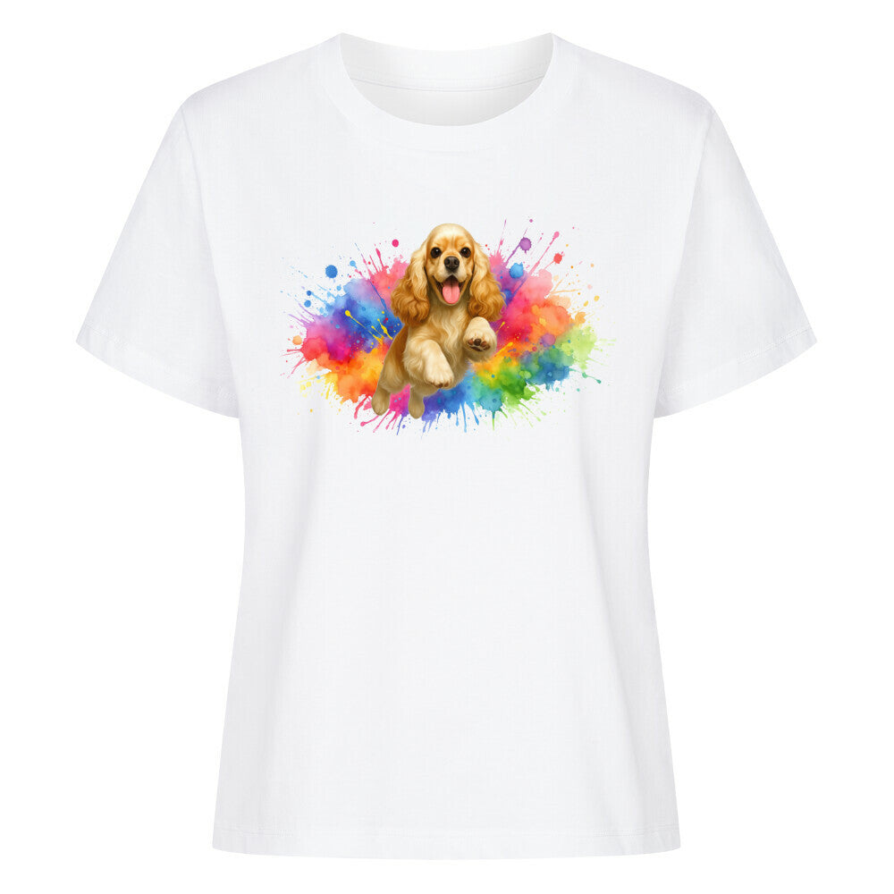 Premium Damen-Shirt "American Cocker - Splash" Weiß – hunde-shirt.de