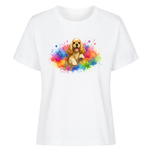 Premium Damen-Shirt "American Cocker - Splash" Weiß – hunde-shirt.de