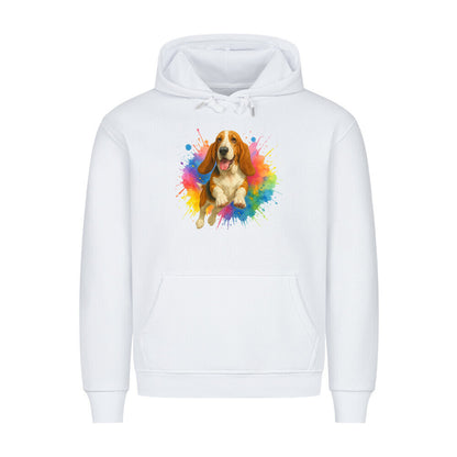 Premium Hoodie "Basset - Splash" Weiß – hunde-shirt.de