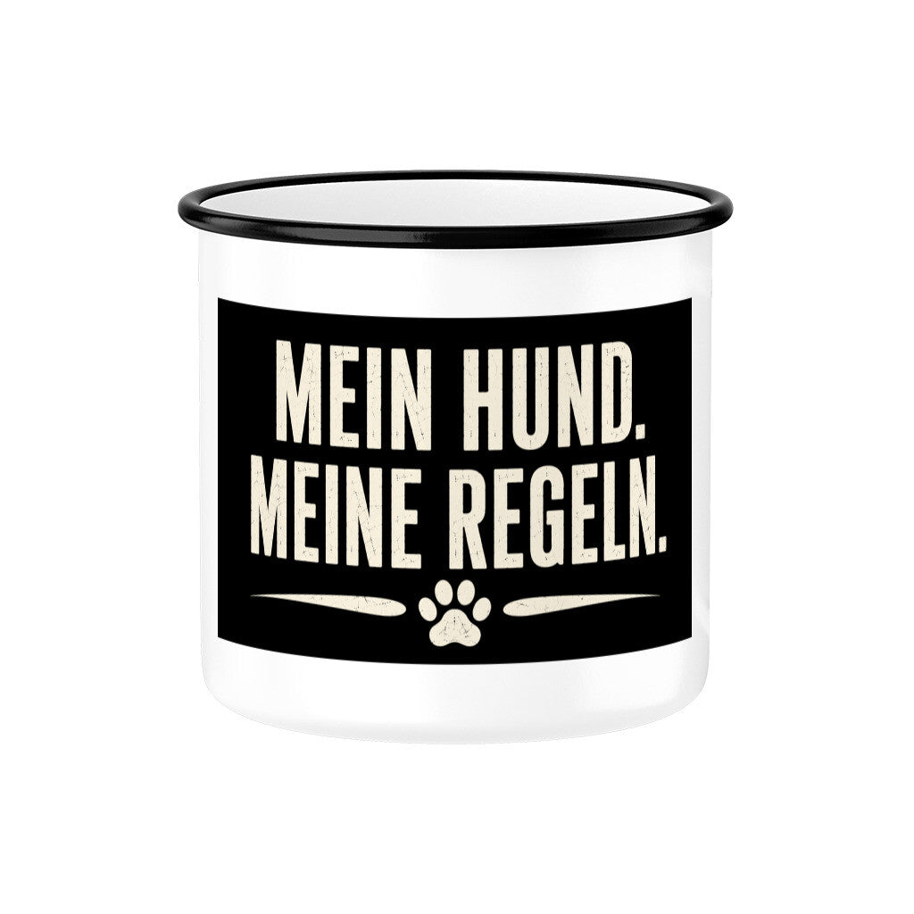 MEIN HUND. MEINE REGELN. EMAILLE TASSE. Schwarz – hunde-shirt.de