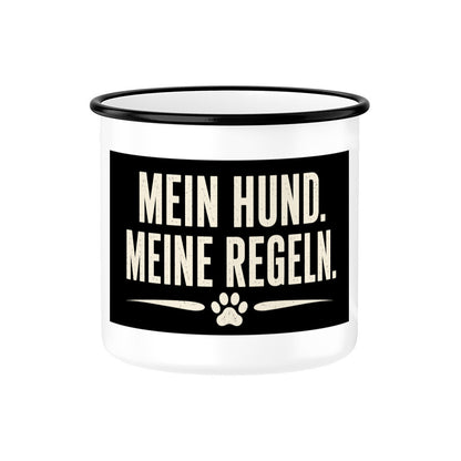 MEIN HUND. MEINE REGELN. EMAILLE TASSE. Schwarz – hunde-shirt.de