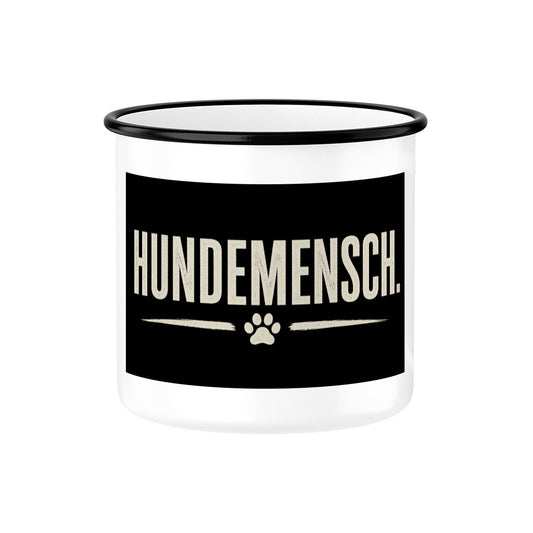 HUNDEMENSCH. EMAILLE TASSE. Schwarz – hunde-shirt.de