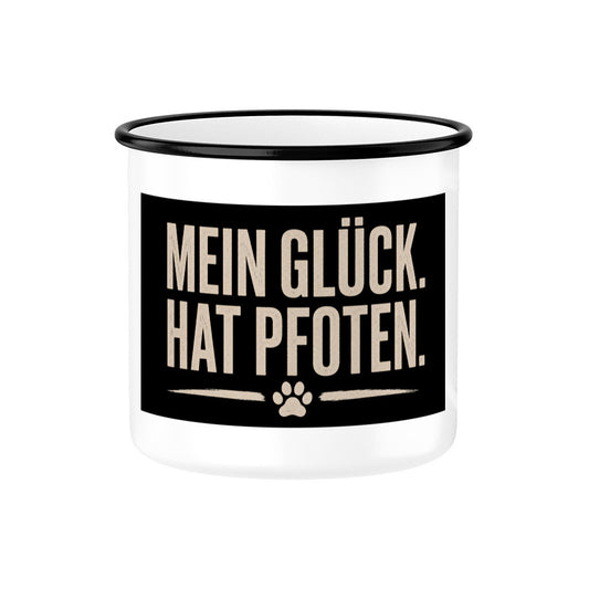 MEIN GLÜCK. HAT PFOTEN. EMAILLE TASSE. Schwarz – hunde-shirt.de